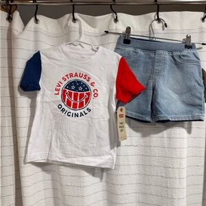 Levi's Kids Red, Blue, and White Graphic Tee & shorts NWT